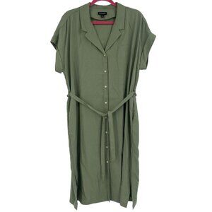 Frank And Oak Size L Green Tencel Button-Up Minimalist Midi Shirt Dress FLAW